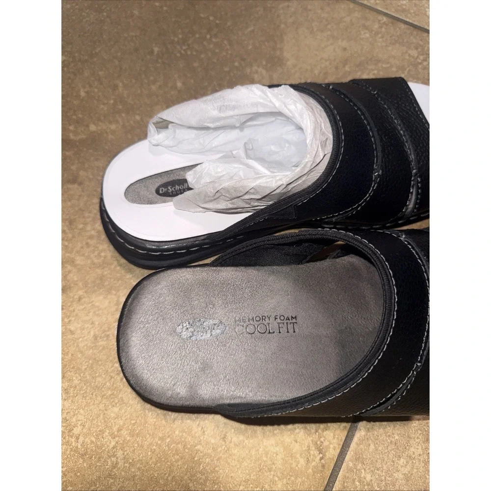 Dr. Scholl's Gordon Men's Leather Slide Sandals Memory Foam Cool Fit Black Size8